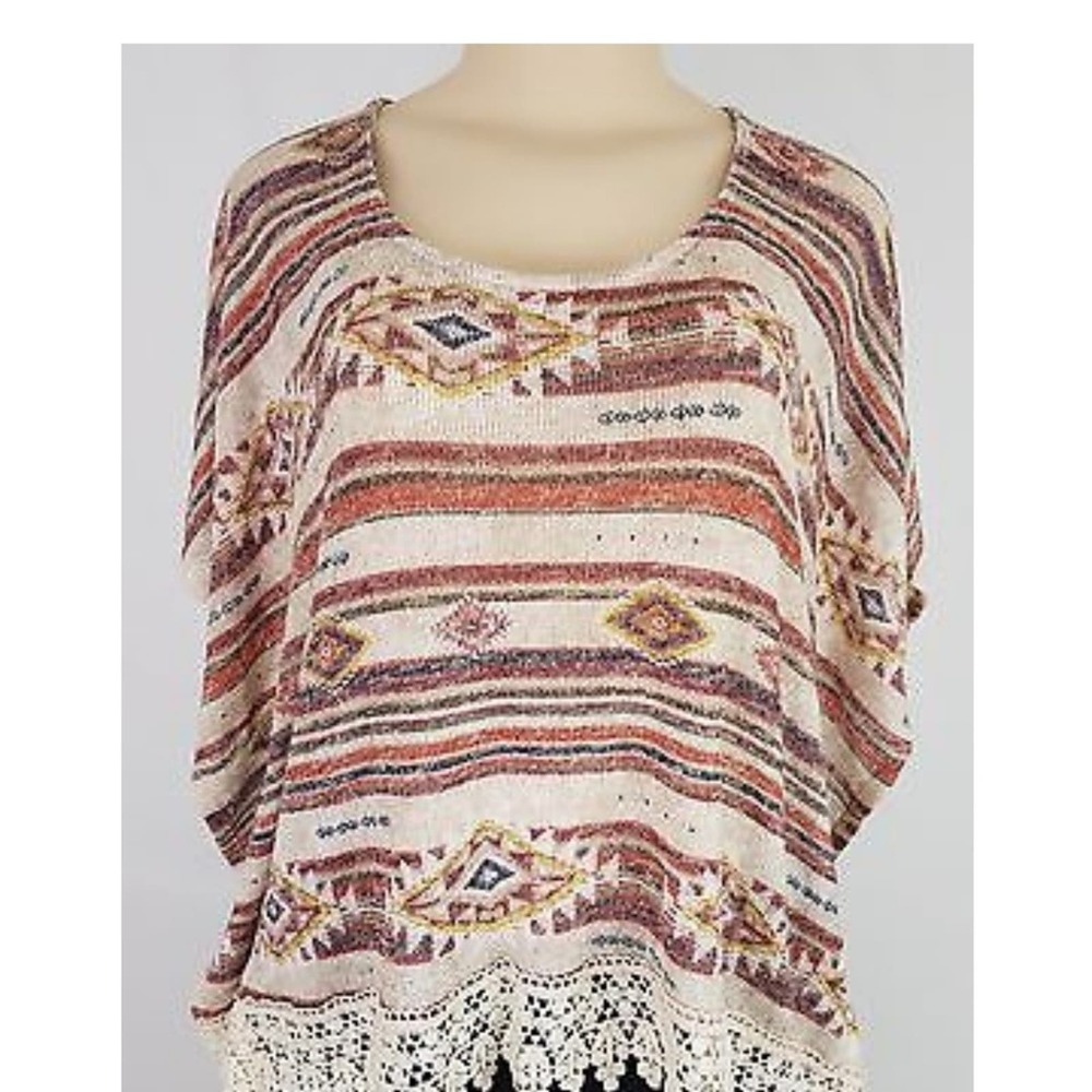 Boho Western Aztec Print Poncho, Size M/L